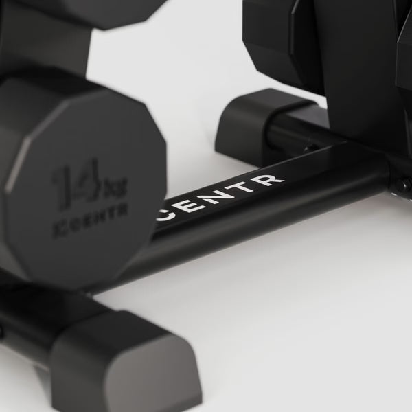 Centr 108Kg Rubber Dumbbell Set with Rack