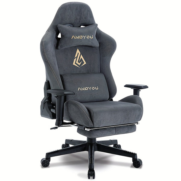 ANDYOU Gaming Chair, Comfortable Office Chair, Premium Fabric Soft As Faux Fur. Ergonomic PC Chair, Adjustable Swivel Work Chairs with Footrest