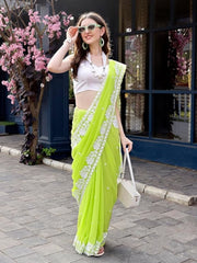 Estationeryhouse Women's Georgette Embroidery Border Work Designer Saree with Blouse Piece