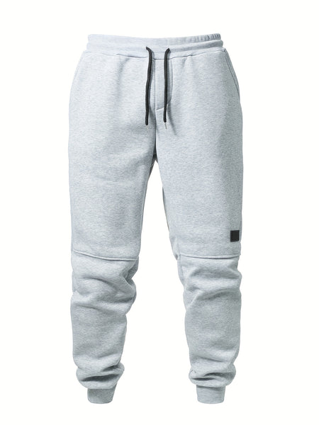 5pcs Men's Fleece Lined Solid Jogger Sweatpants With Drawstring, Casual Warm Sporty Trousers As Gift