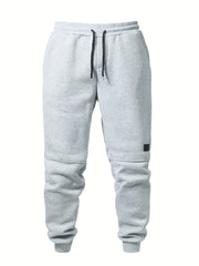 5pcs Men's Fleece Lined Solid Jogger Sweatpants With Drawstring, Casual Warm Sporty Trousers As Gift