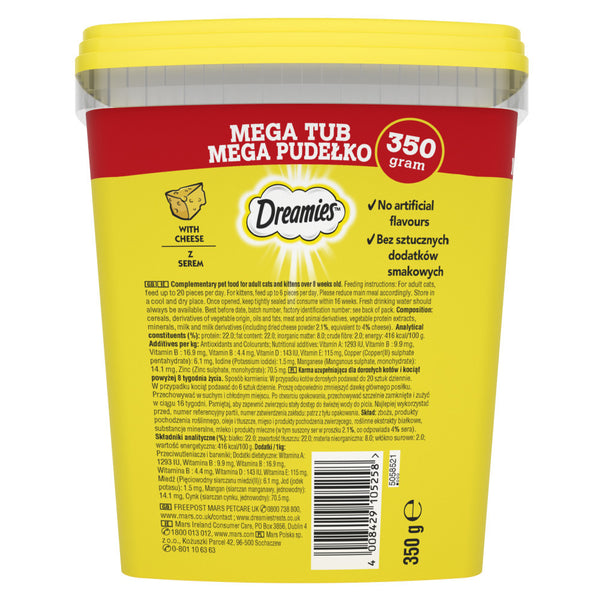 4 x 350g Dreamies Adult Cat Treats Mega Tubs Cheese Cat Biscuits (1.4kg)
