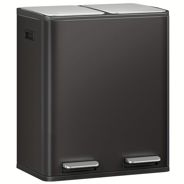 Kitchen Bin, (2 X 30L) 60L Recycling Bins, Pedal Bin with Lid, Stainless Steel Kitchen Bins Recycling And Waste, Silent Slow-Down Closing Lid, with 15 Exclusive Trash Bags, Silvery