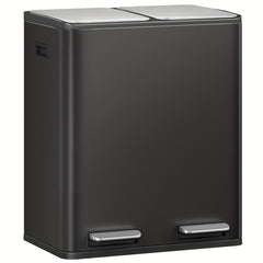 Kitchen Bin, (2 X 30L) 60L Recycling Bins, Pedal Bin with Lid, Stainless Steel Kitchen Bins Recycling And Waste, Silent Slow-Down Closing Lid, with 15 Exclusive Trash Bags, Silvery