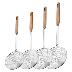 AEX Stainless Steel ladle Frying Spoon Strainer with Wood Handle Pasta Strainer Wooden Spoons Cooking Utensils for Kitchen Cooking Frying Food Ladle Spider Skimmer Mesh Strainer Skimmer Frying Spoons Spider Strainer Skimmer Wire Skimmer Ladle Kitchen Uten