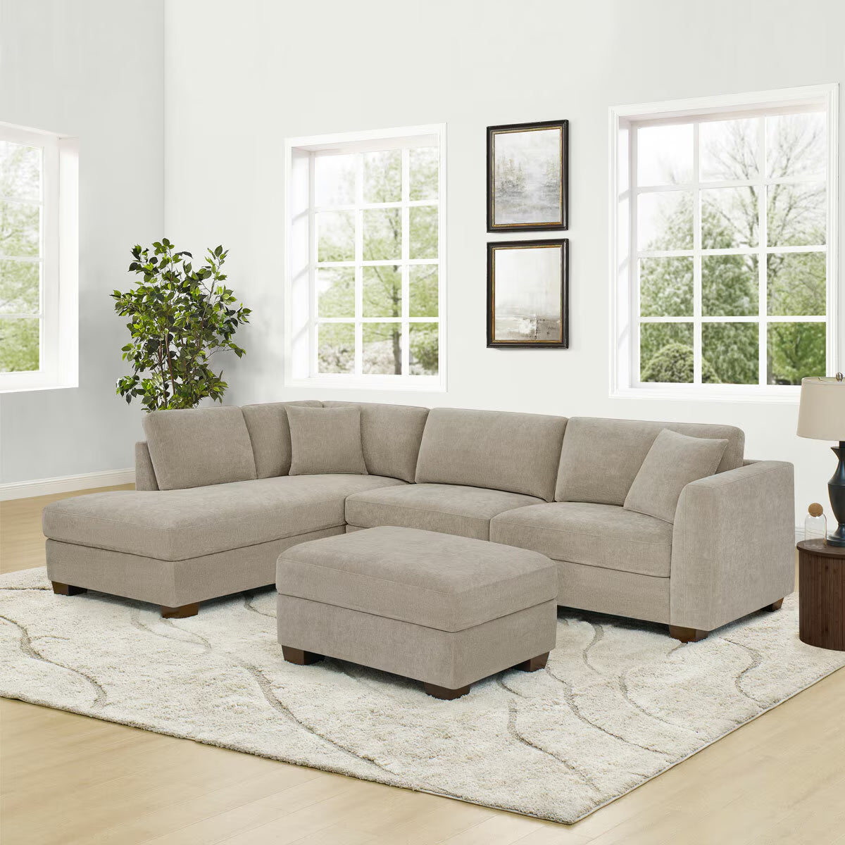 Thomasville Walsen Grey Fabric Corner Sofa with Storage Ottoman in 2 Configurations