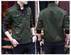 Men'S Solid Color Plaid Lining Cargo Jacket Autumn And Winter Multi-Pocket Design Stylish Long Sleeve Stand Collar Street Jacket Outdoor Coat Locomotive Jacket