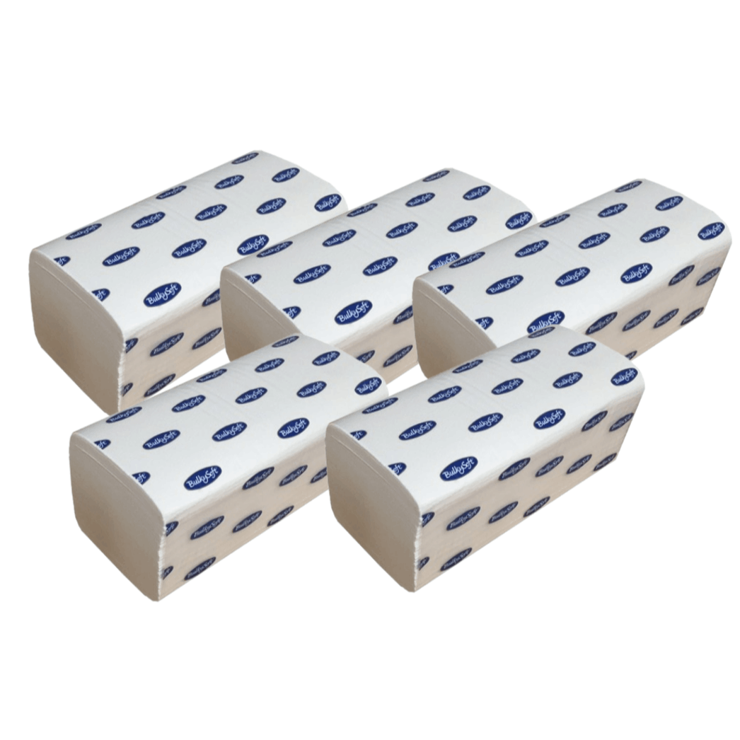 Bulky Soft Premium Z-Fold 2Ply White Hand Towels | 5 x 150's Per Sleeve | 750 Towels