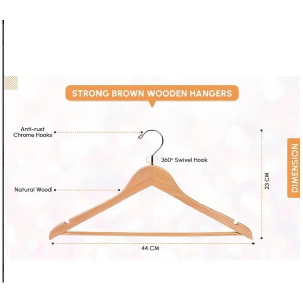 15pc Wooden Hangers, Coat Hangers, 360° Steel Swivel Hook, Trouser Bar, Shoulder Notches, Adult Hangers, Smooth Finish, Strong Hardwood Hangers for Coats, Jackets, Suits, Trousers