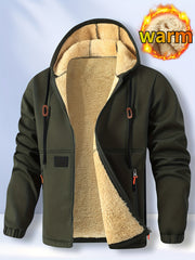 Men'S Cardigan Hooded Fleece Thickened Sweatshirt, Fashionable Fleece Warm Hoodie, Comfortable Loose Drawstring Hooded Sweatshirt, Autumn And Winter Men'S Clothing, Men'S Casual Hooded Sweatshirt with Zipper Pockets, Suitable for Winter And Autumn