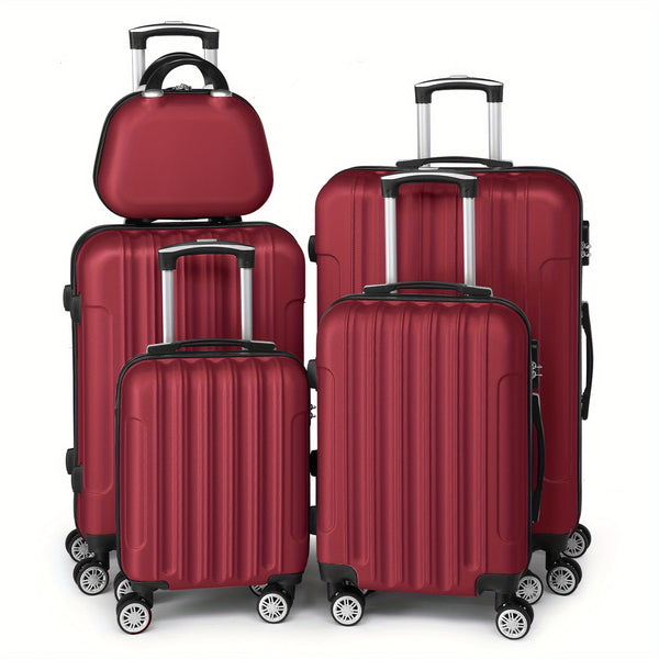 Lightweight Hardshell Spinner Luggage Set with Five Pieces in Various Sizes (12, 16, 20, 24, And 28 Inches) - Features a Carry-On, Made from Durable ABS, Budget-Friendly for Family Trips, Suitable for Both Men And Women