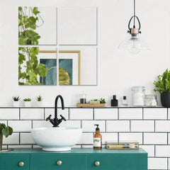 4 Pack Self Adhesive Mirror Tiles Thick Acrylic 20x20cm Mirror Stickers Self Adhesive Mirror Adhesive Mirror Tiles for Home Decoration