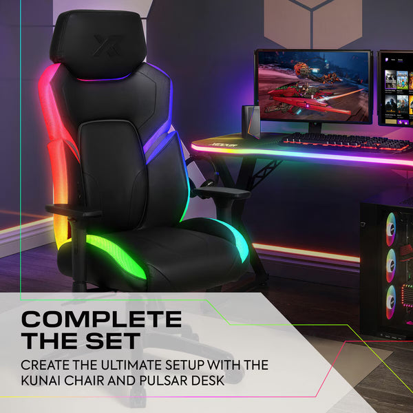 X Rocker Pulsar Max RGB Gaming Desk with LED Lights