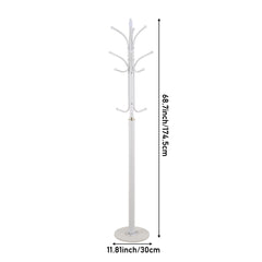 12-Hook Stylish Freestanding Coat Rack, Column-style Heavy Duty Metal Hat Stand with Solid Marble Base, 180cm Tall 4.7cm Thick Pole, Gold Black White Finish for Hallway, Office, Boutique Display