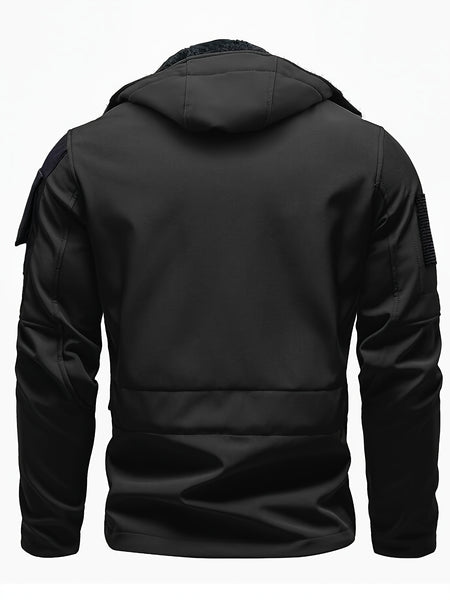 Men'S Fleece Warm Softshell Jacket Outdoor Camping Mountaineering Skiing Hiking Jacket Multi-Pocket Hooded Tactical Coat Autumn And Winter Workwear