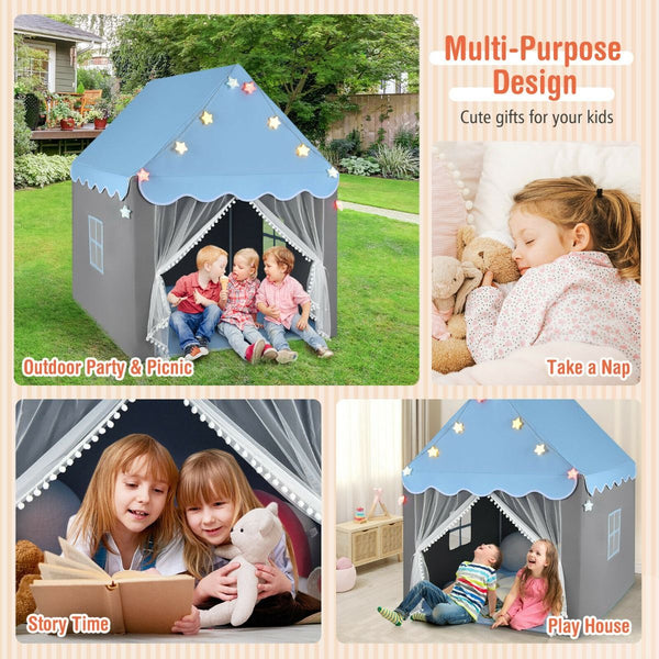 Large Kids Play House with Washable Mat and Star Lights