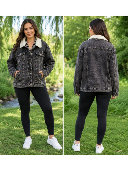 Women'S Sherpa Lined Denim Trucker Jacket – Warm Button-Up Jean Coat, Long Sleeve Casual Winter Outerwear