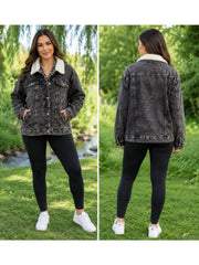 Women'S Sherpa Lined Denim Trucker Jacket – Warm Button-Up Jean Coat, Long Sleeve Casual Winter Outerwear