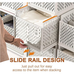 2pcs Foldable Plastic Wardrobe Closet Cabinet Storage Organiser Stackable Pull Out Drawer Baskets with Ventilation Holes for Jeans, Clothes, Bras, Underwear, Books Dividers Shelf Bedroom Home Office Space-Saving