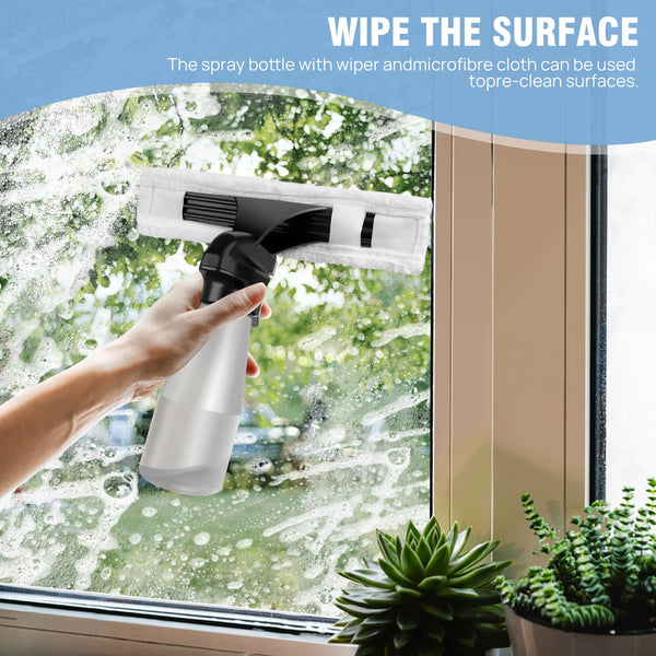 Cordless Window Vacuum Electric Window Squeegee 300ml Spray Bottle 3 in 1 for Spray Wipe Suck up Water, Cordless Vac Cleaner Tool for Windows, Tiles, Glass, Mirror and Countertops