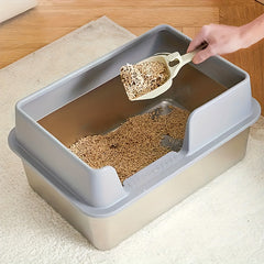 XL Stainless Steel Cat Litter Box, Large Cat Litter Tray with High Sides Anti Leakage, Odor Control, Metal Litter Box with Anti-slip Bottom, Easy Cleaning Kitten Litter Tray for Cats, Black Grey