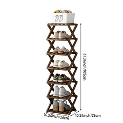 4/5/6/7 Tiers Bamboo Wooden Shoe Rack, Vertical Shoe Racks Storage Shelves Tall Shoe Tower, Collapsible Narrow Shoe Stand, Installation Free Folding X-Shape Shoe Racks Sneakers Slippers Holder Organizer, Multi Functional Shoe Rack Durable Footwear Cabinet