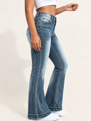 Women' Pear-Shaped High-Waisted Bootcut Jeans - Light Blue Stretch Denim Pants with Distressed Hand-Washed Belted Trousers, Elastic Bootcut Suitable for All Body Types, UK Stock Retro Casual Bottoms