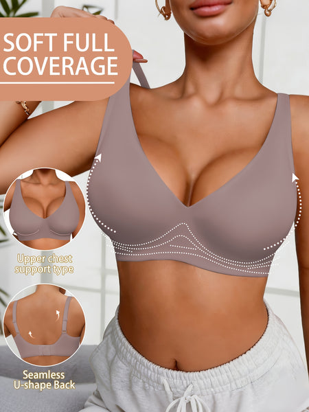 Full-Coverage Push-Up Bra - High Wire-Free Lift, Non-Detachable Padding, Soft T-Shirt Compatible Strap, Casual And Formal Elegant Lingerie, Hand Washable (No Underwire, One-Piece Design)
