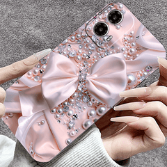 Phone Case - Mobile Cover: Decorative Phone Case with a Pink Satin Bow And Pearl Crystals for Iphone 17 Pro Max/Pro/Air, 16 Plus, 15, 14 Pro Max, 13, 12, 11. A Fantastic Present for Friends, Boys, Girls, Or Family. Anti-Scratch Design