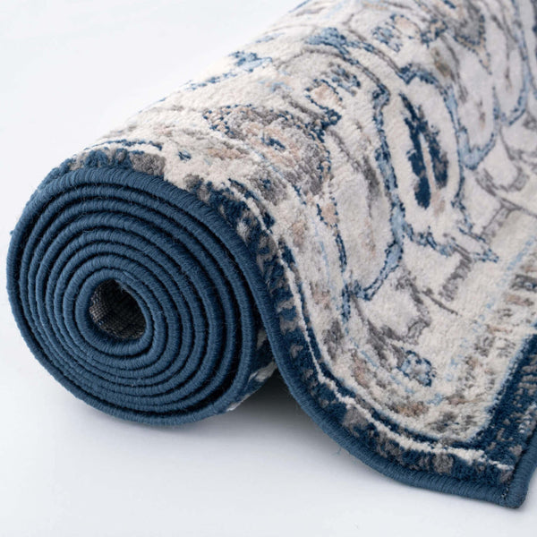 Montana Oriental Rug – Durable and Non-Shedding Area Rug for Living Room, Kitchen, Dining Room, Nursery, and Bedroom – Navy and Cream Colours – Easy Maintenance, Pet-Friendly.