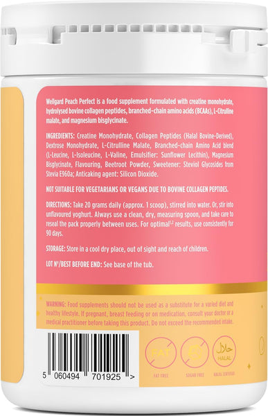 Wellgard Peach Perfect for Women - Pink Lemonade Creatine + Collagen + Bcaas + L-Citrulline Daily Scoop for Energy, Performance, Stamina & Muscle Support, 420 Grams