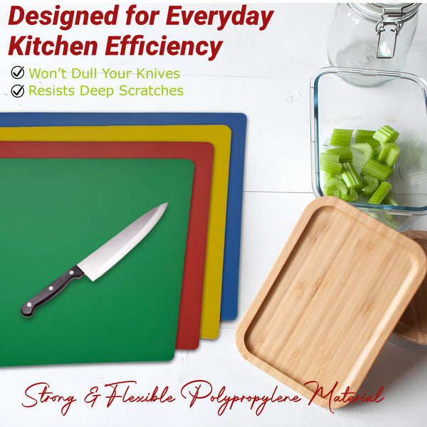 TIJAR® Flexible Chopping Board Set – 4 Colour Cutting Mats, BPA-Free Plastic Boards for Meat, Vegetables & Kitchen Prep (38cm)