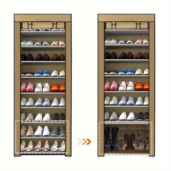 10 Tier Shoes Rack with Dustproof Cover, Shoe Storage Cabinet, Shoe Organizer, Easy to Assemble, Hold up to 25-30 Pairs