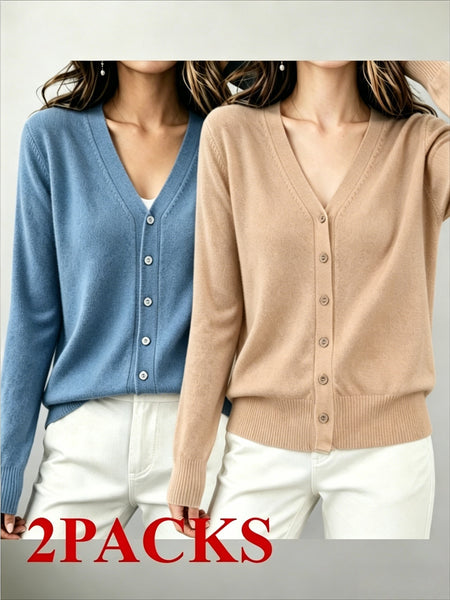 2pcs (2-Pack) Women's Soft Cardigan Sweater - V-Neck Button Button-Front Closure, -Line Regular Fit Button Collar Sweaters Suitable for Daily Wear, Spring/Summer Blouses for Office, Casual & Layering