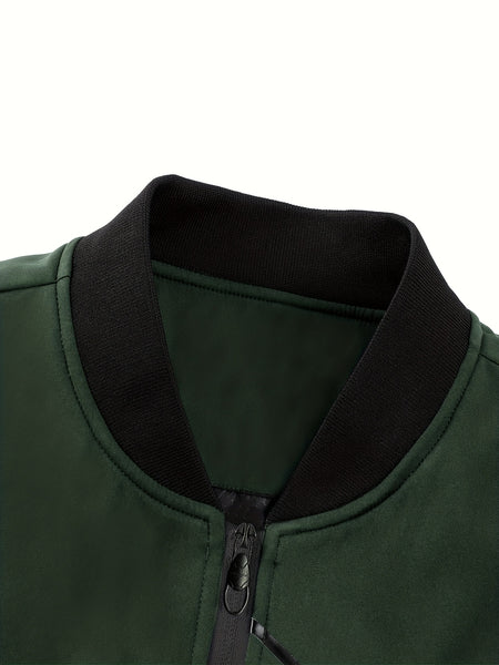 Men'S Casual Bomber Jacket | Spring-Autumn, Non-Stretch, Baseball Collar, Multiple Pockets, Zipper Closure