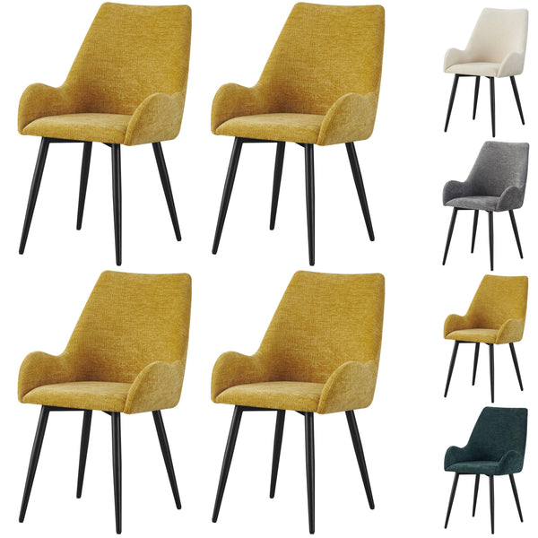 MOF Set of 4 Dining Chairs with Armrests - Mid-Century Upholstered Dining Chairs with Soft Cushioned Seat & Black Metal Legs for Dining Room, Living Room, Kitchen or Vanity Chair