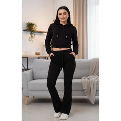 ZIPLORE Women'S Cropped Zip Hoodie and High-Waisted Bell Bottom Trousers Lounge Set for Casual, Athleisure & Streetwear - Suits, Womenswear Long Sleeve Minimalist Suits Womenswear Comfort Adjustable Clothing Drawstring Elegant Everyday Chic Loungewear Mat