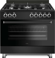 HYE Freestanding Gas Cooker 90Cm with Large Single Electric Oven, 5 Gas Burners, Timer, Child Lock, Accessories, Digital Controls, Adjustable Alarm & Modern Black Finish – C01FS90G17 [2025]