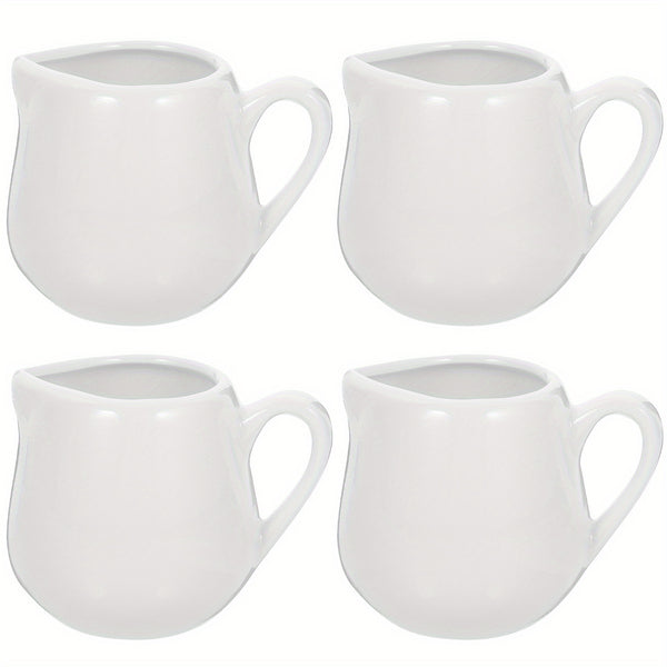 4pcs 50/ 100ml Ceramic Creamer Jugs - Porcelain serving jugs with milk spoons, Sauce jugs, Sauce boats, Pottery creamer jugs with handles for kitchen, coffee and tea - perfect for sauces, syrups and creams (white)