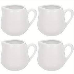 4pcs 50/ 100ml Ceramic Creamer Jugs - Porcelain serving jugs with milk spoons, Sauce jugs, Sauce boats, Pottery creamer jugs with handles for kitchen, coffee and tea - perfect for sauces, syrups and creams (white)