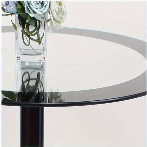 Black Dining Table and Chairs Set of 4, Round Tempered Glass Table with High Back PU Leather Chairs