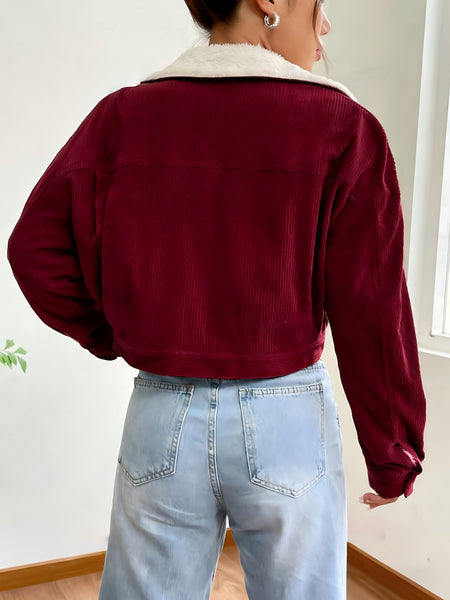 Women'S Short Corduroy And Lamb Jacket for Autumn And Winter, Featuring a Fleece Collar, Versatile Korean-Style Warm Top