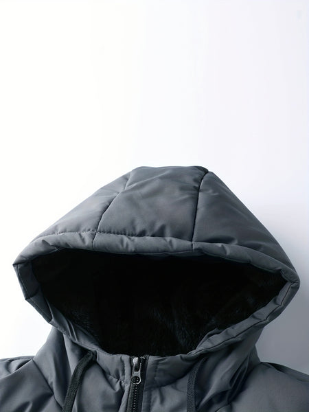 Winter New Style Padded Jacket Men'S Solid Color Fleece Coat Trendy Fashion Hooded Thickened Youth Clothes Casual Padded Coat Men