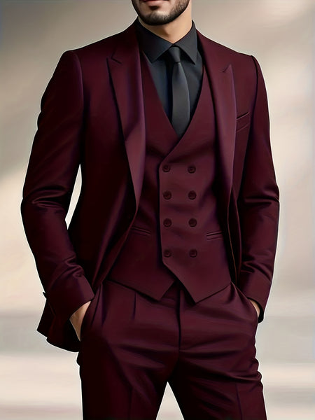 Men'S Suit 3pcs Set Formal Attire Blazer Trousers Vest Wedding Outfit Important Occasion Dress