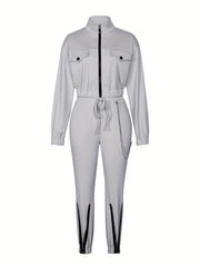 Cross-Border Women'S Two-Piece Set Zipper Long-Sleeved Top Pants Stitching Zipper Design Casual Suit