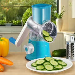 Rotary Vegetable Shredder 3 in 1 Rotary Cheese Grater Round Vegetable Mandoline Blades Handheld Fruit Vegetable Slicer Shredder for Fruit Nut and Vegetable Grate Green