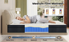 26cm/10.2in) Premium Hybrid Mattress: Individual Pocket Springs & 7-Zone Gel Foam, Medium Firm, Motion Isolation, Blue & White Design