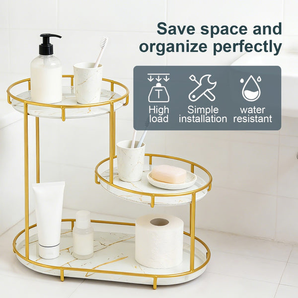 Large 3-Tier Bathroom Organizer with Metal Frame - Perfect for Cosmetics, Perfumes, Skincare & Toothbrushes - Durable Cast Iron, Washable UV Panel