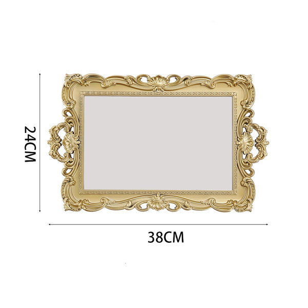 Luxury and Retro Style Bathroom Mirror Tray, Decorative Tray for Bathroom, Plastic Tray for Bathroom Countertop, Cosmetic and Jewelry Storage Tray, Golden Square Tray