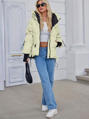Women's Winter Casual Warm Padded Coat with Fashionable Double Hood and Windproof Cuffs
